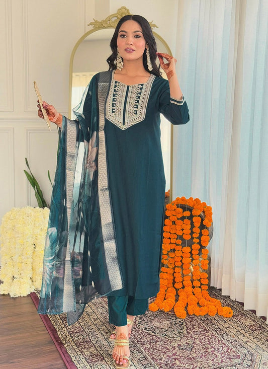 Embroidered Viscose Teal Salwar Suit T6043