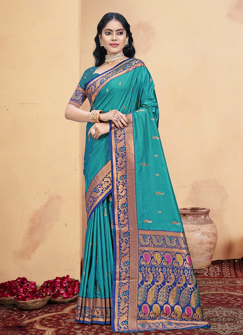 Classic Weaving Zari Silk Sea Green Saree - S11272