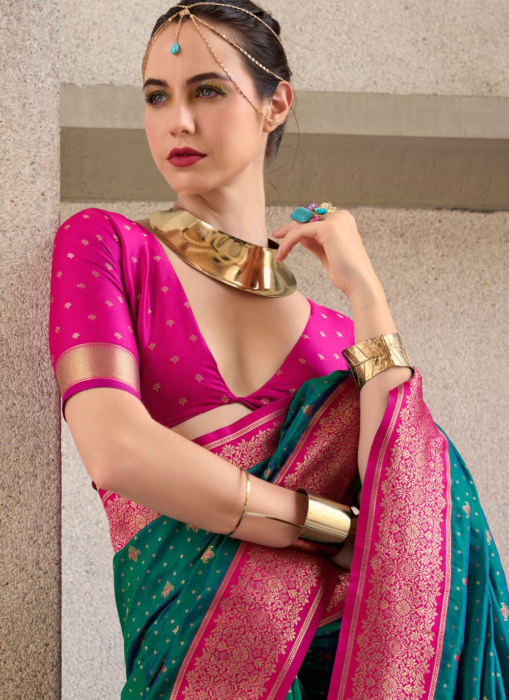 Weaving Zari Silk Teal Saree S14431
