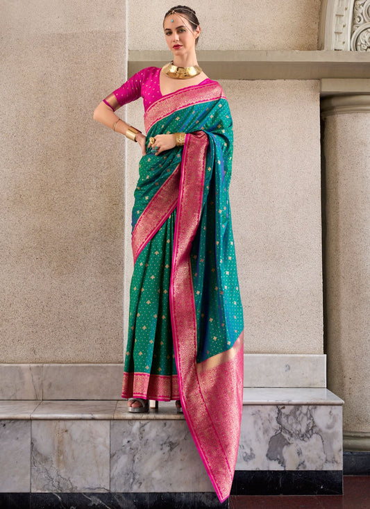 Weaving Zari Silk Teal Saree S14431