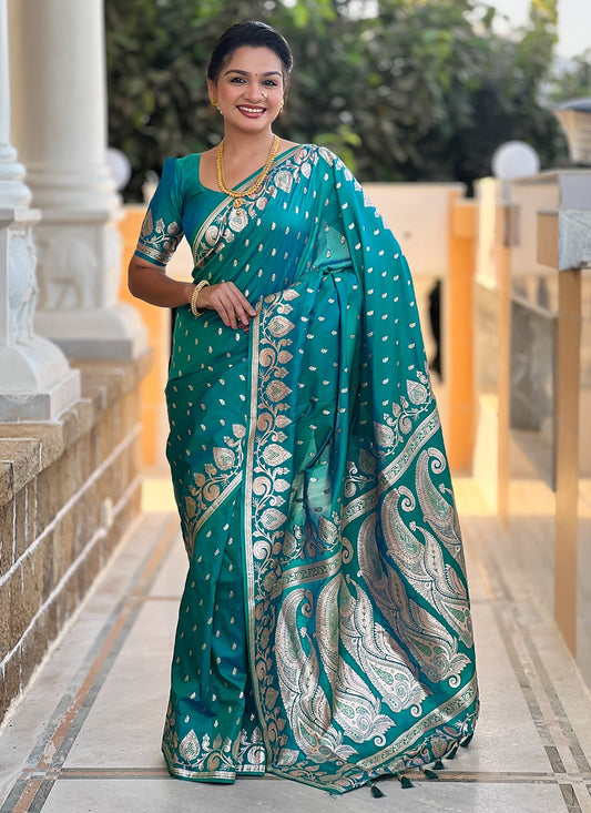Teal Banarasi Silk Classic Saree Woven S17149