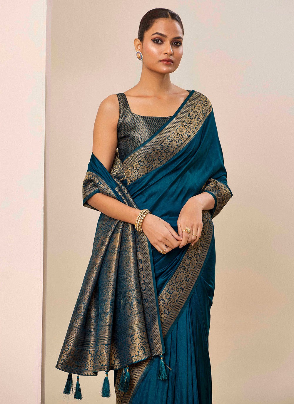 Teal Silk Contemporary Saree Woven S16637