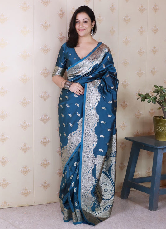 Teal Banarasi Silk Trendy Saree Woven S19463