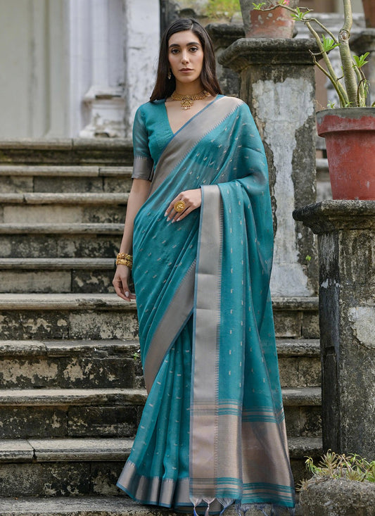 Woven Silk Teal Saree S13893