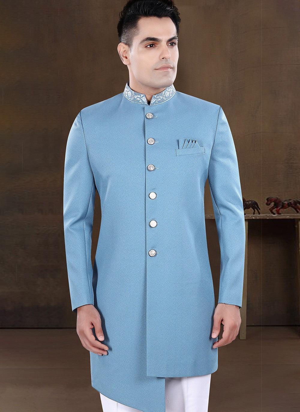 Embroidered Imported Teal Indo Western - M8200