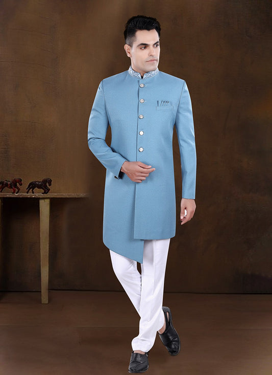 Embroidered Imported Teal Indo Western - M8200
