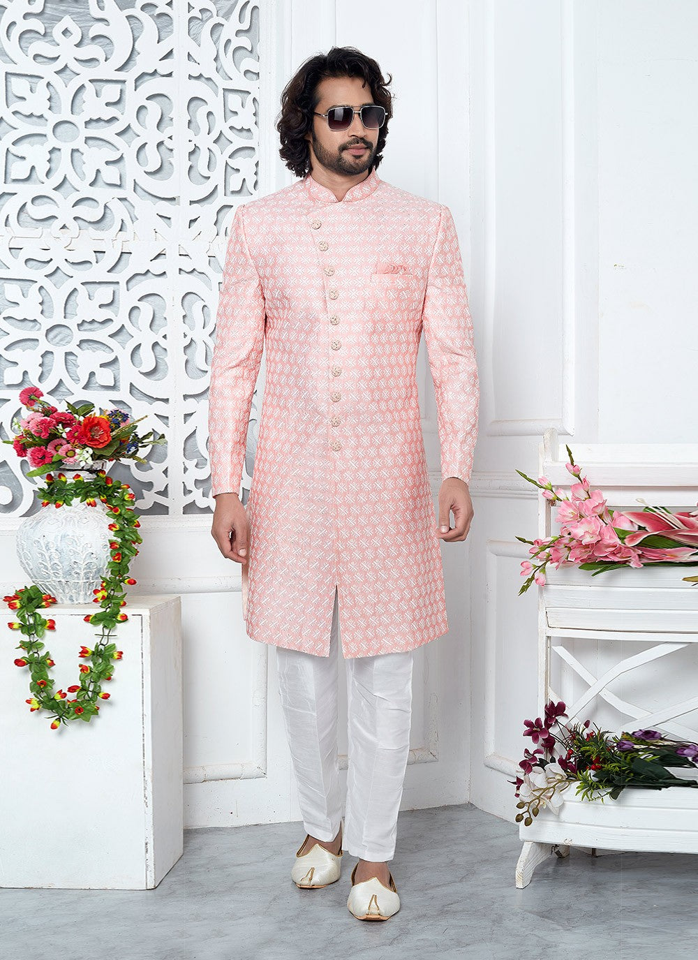 Thread Art Silk Pink Indo Western - M6632