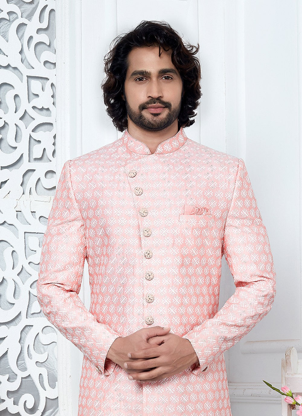 Thread Art Silk Pink Indo Western - M6632