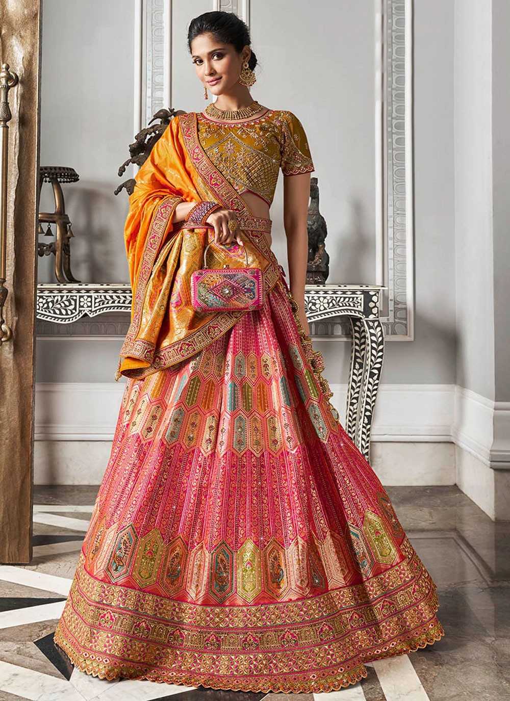 Embroidered Banarasi Silk A - Line Lehenga - L2443