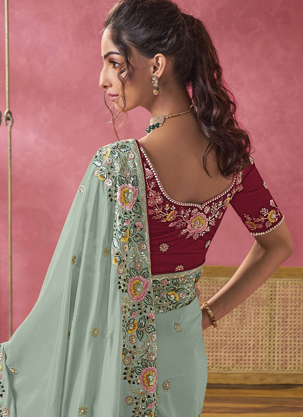 Cord Georgette Blue Saree S14205