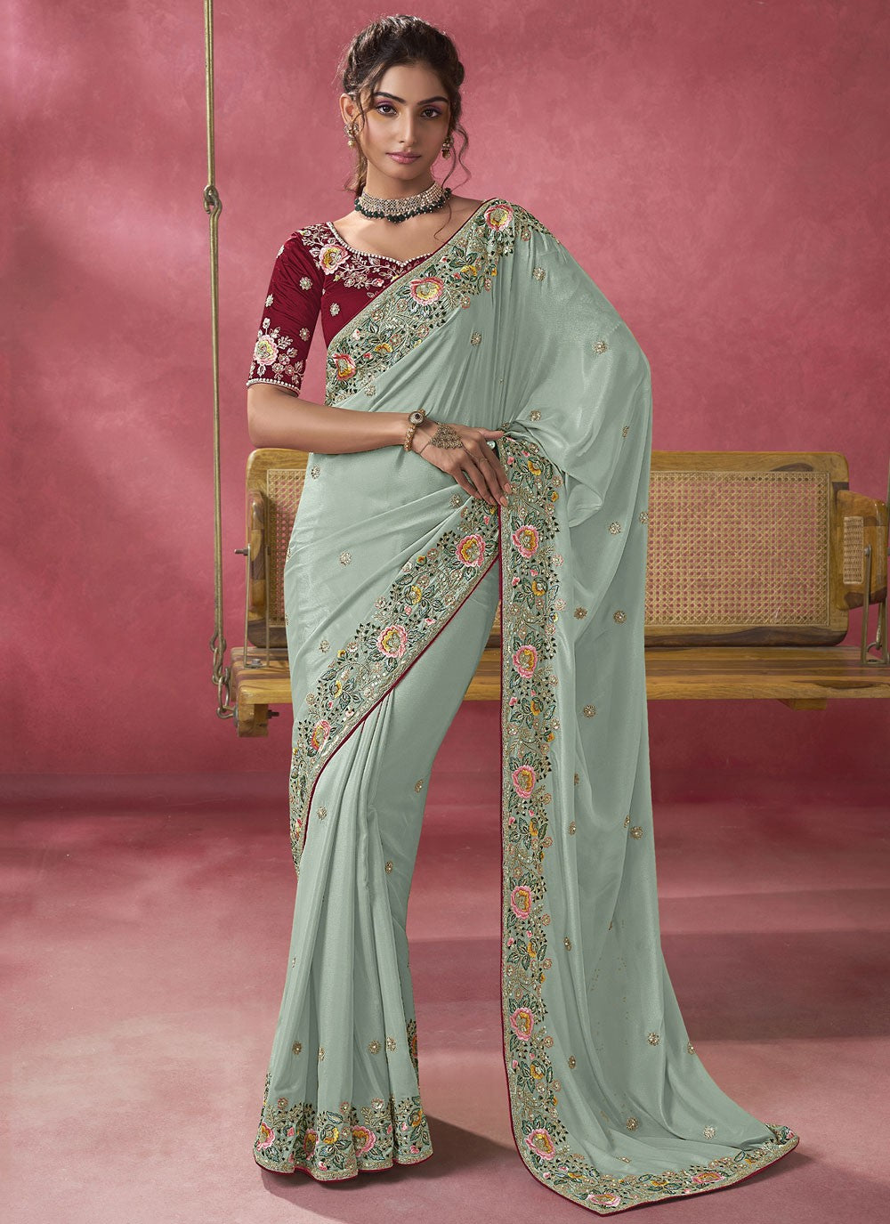 Cord Georgette Blue Saree S13969