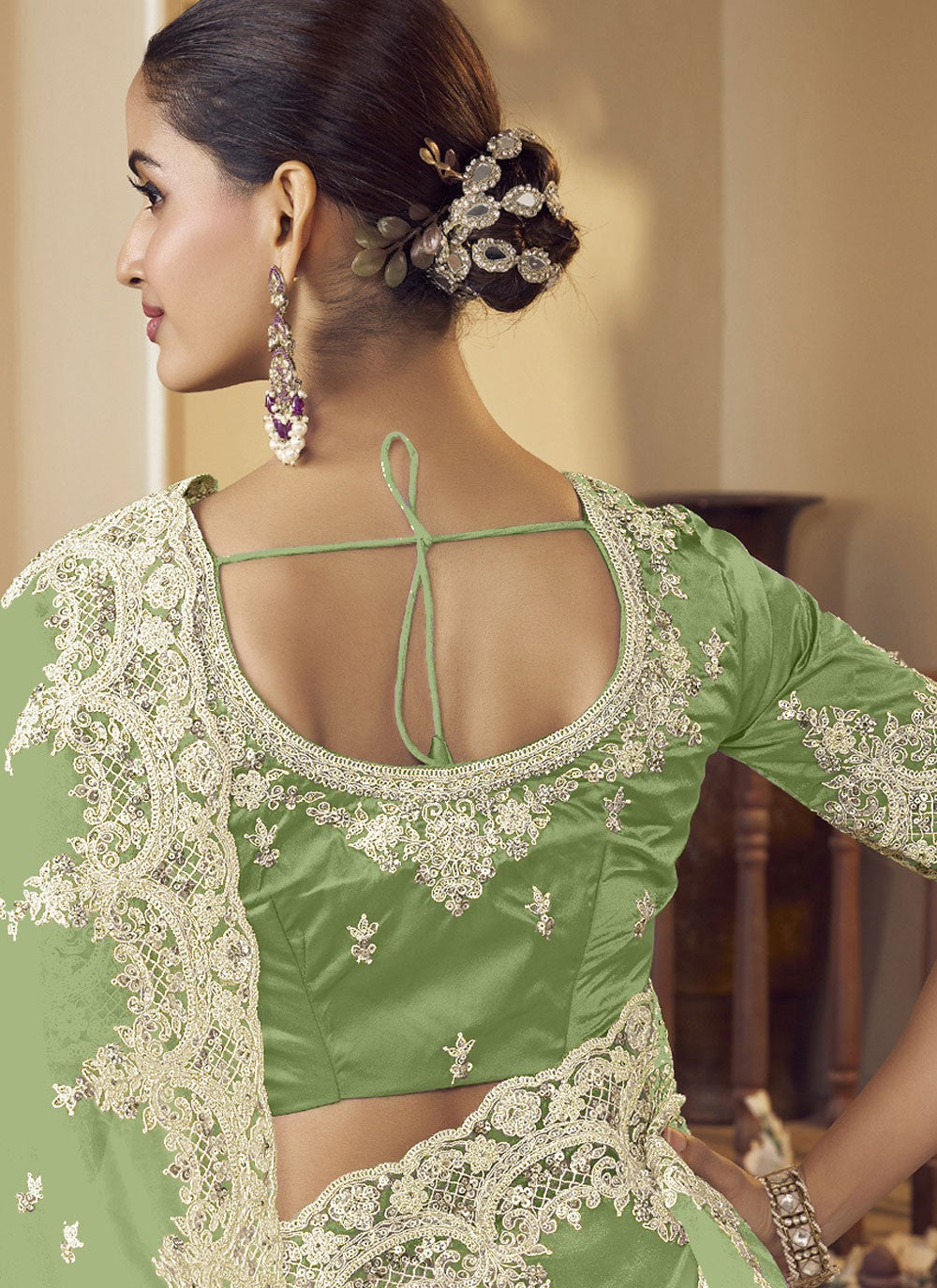 Trendy Saree Embroidered Green Fancy Fabric Saree S12377