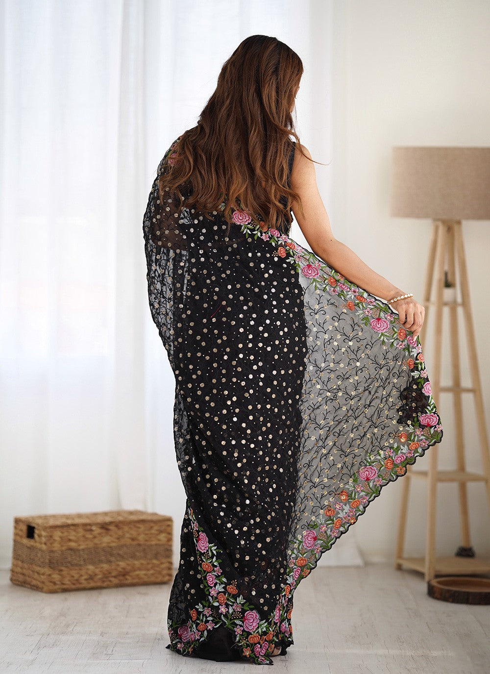 Contemporary Embroidered Black Georgette Saree S12363