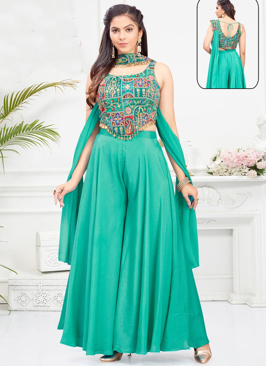 Salwar Suit Embroidered Turquoise Georgette T5682
