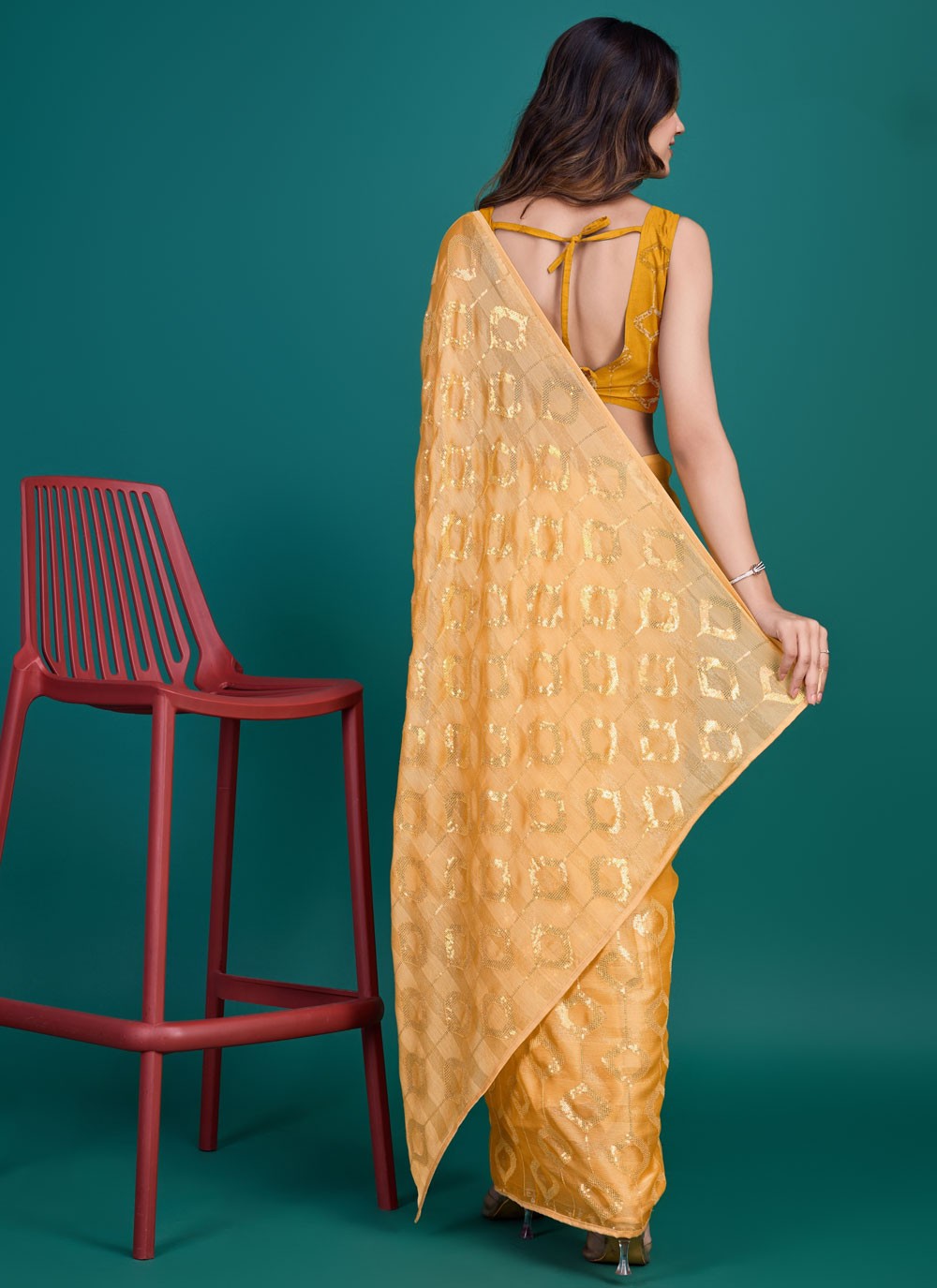 Classic Sequins Glass Tissue Saree - S8209