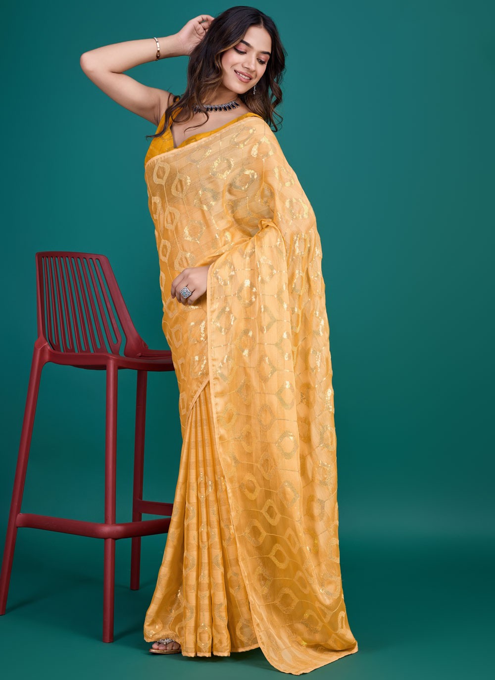 Classic Sequins Glass Tissue Saree - S8209