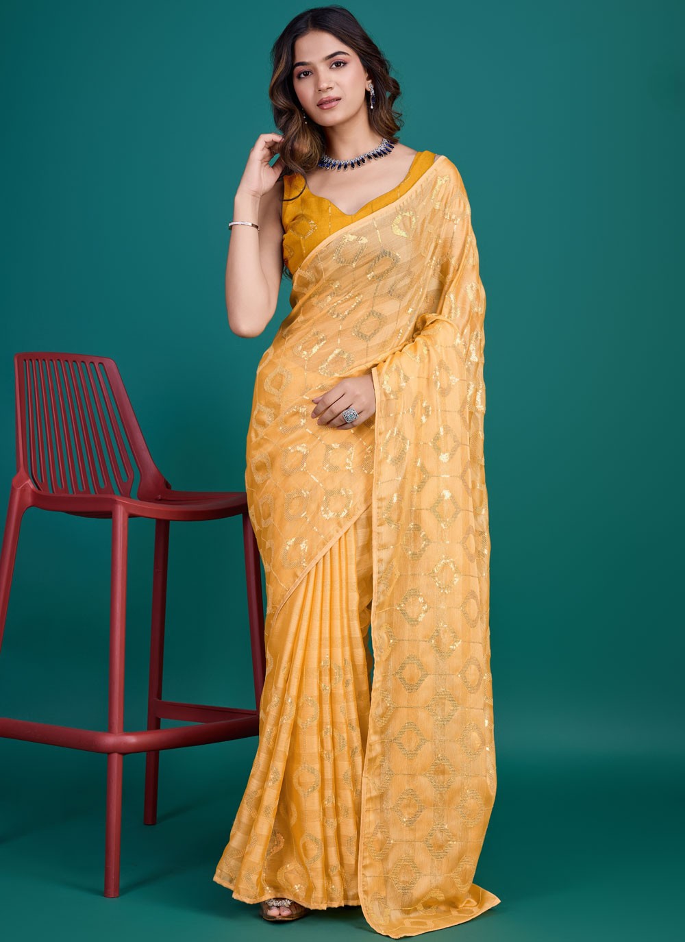 Classic Sequins Glass Tissue Saree - S8209