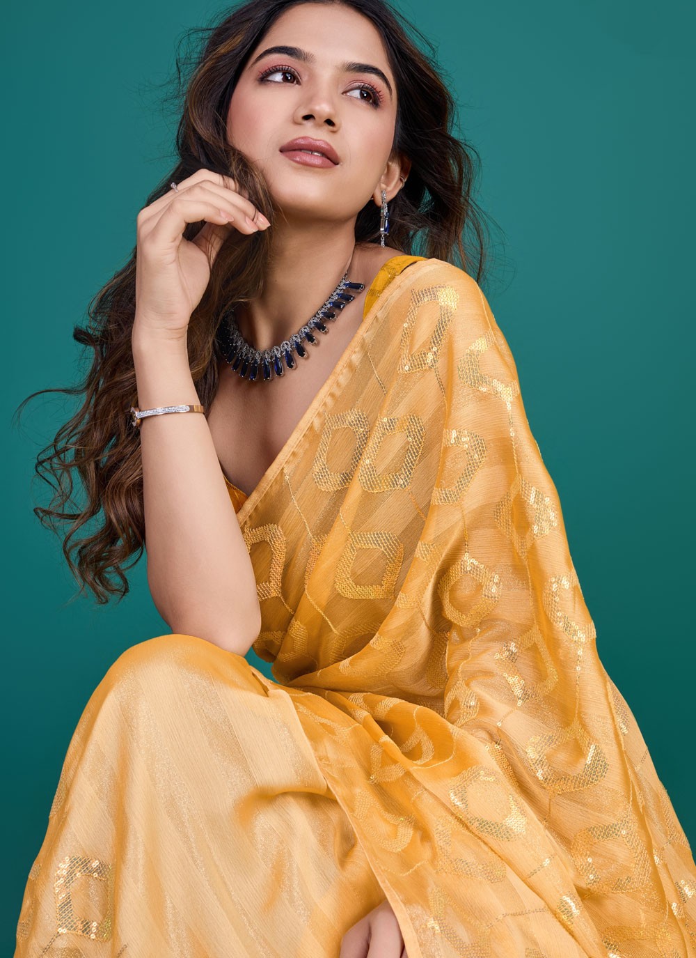 Classic Sequins Glass Tissue Saree - S8209