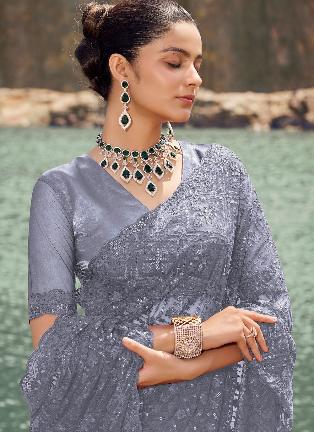 Classic Sequins Net Saree - S7760
