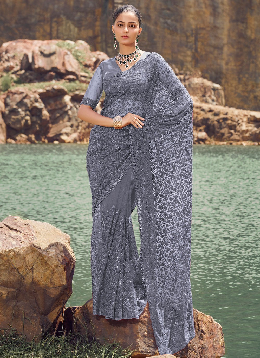 Classic Sequins Net Saree - S7760