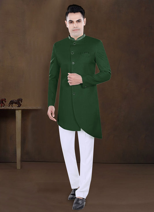 Embroidered Imported Green Indo Western - M8209