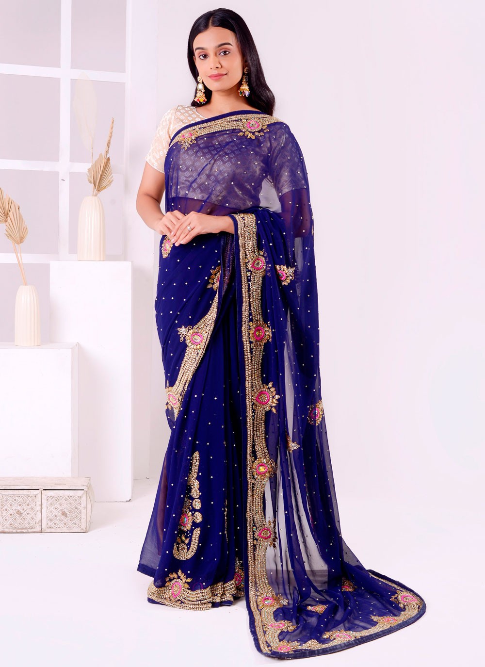 Classic Embroidered Georgette Saree - S7711