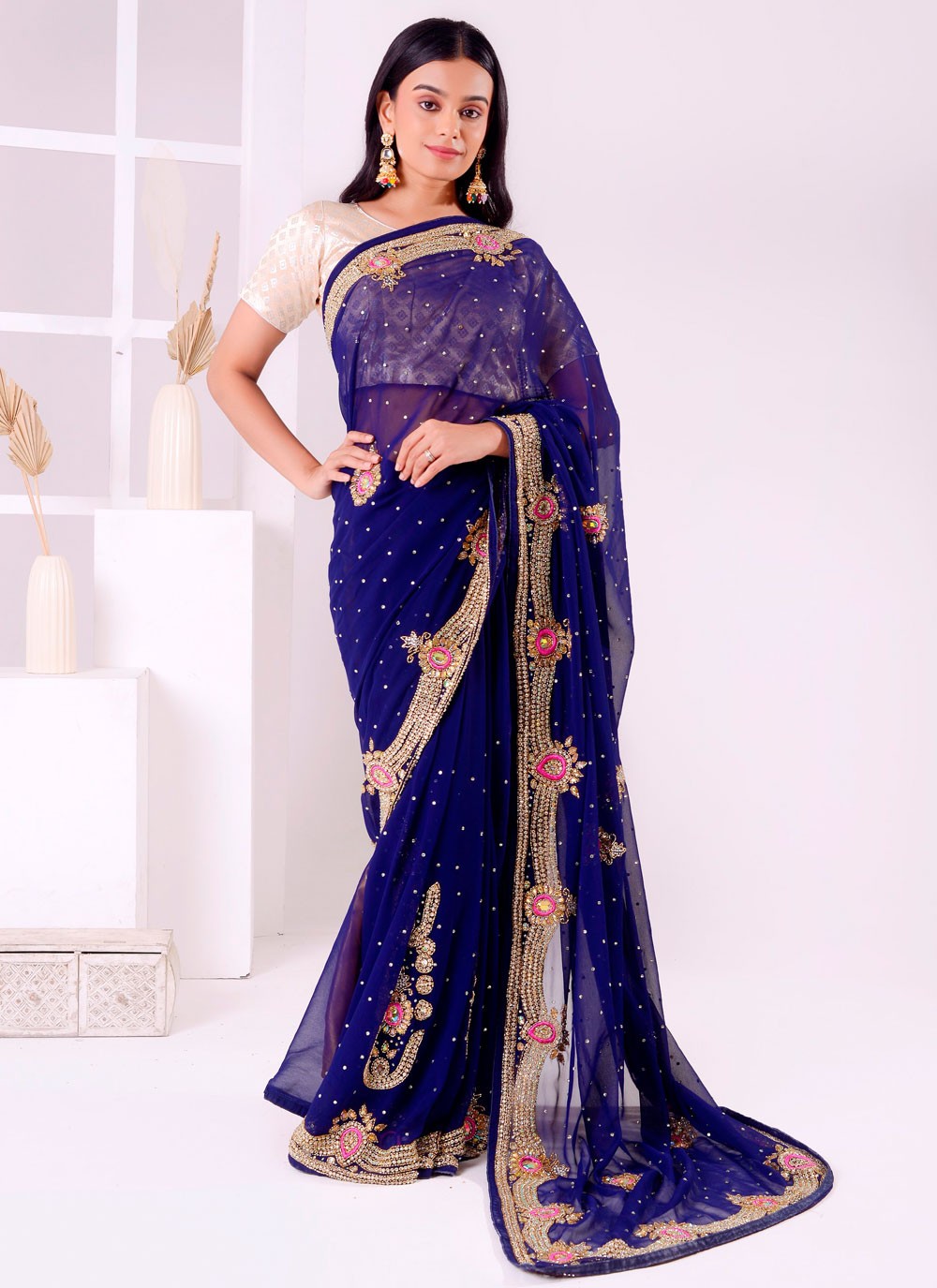 Classic Embroidered Georgette Saree - S7711