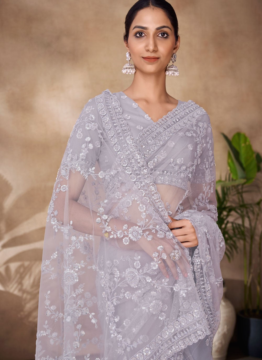 Classic Sequins Net Saree - S6568
