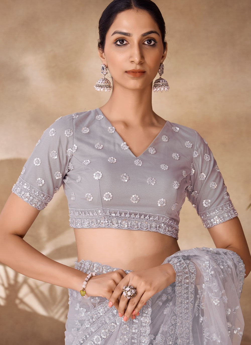 Classic Sequins Net Saree - S6568