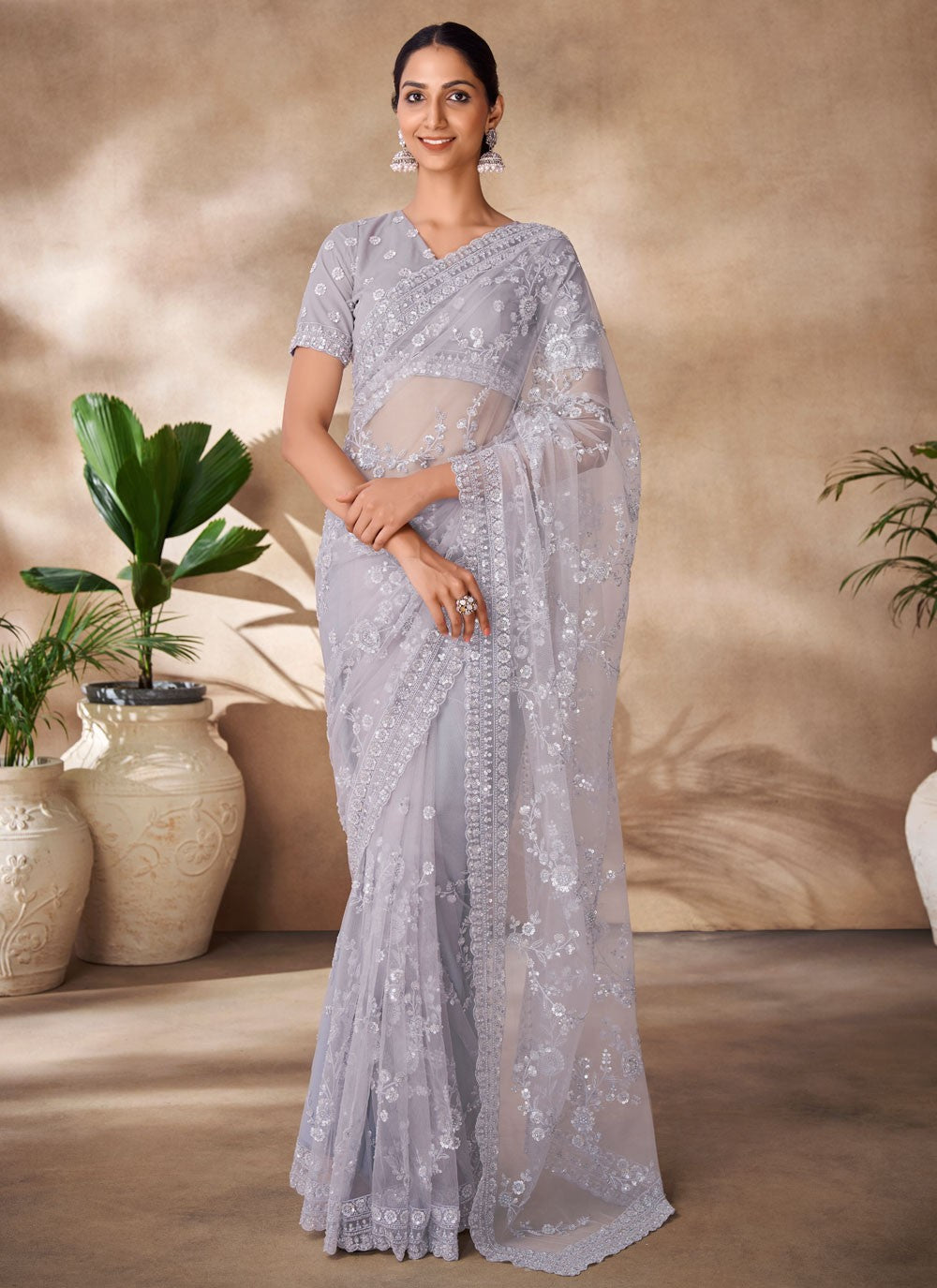 Classic Sequins Net Saree - S6568