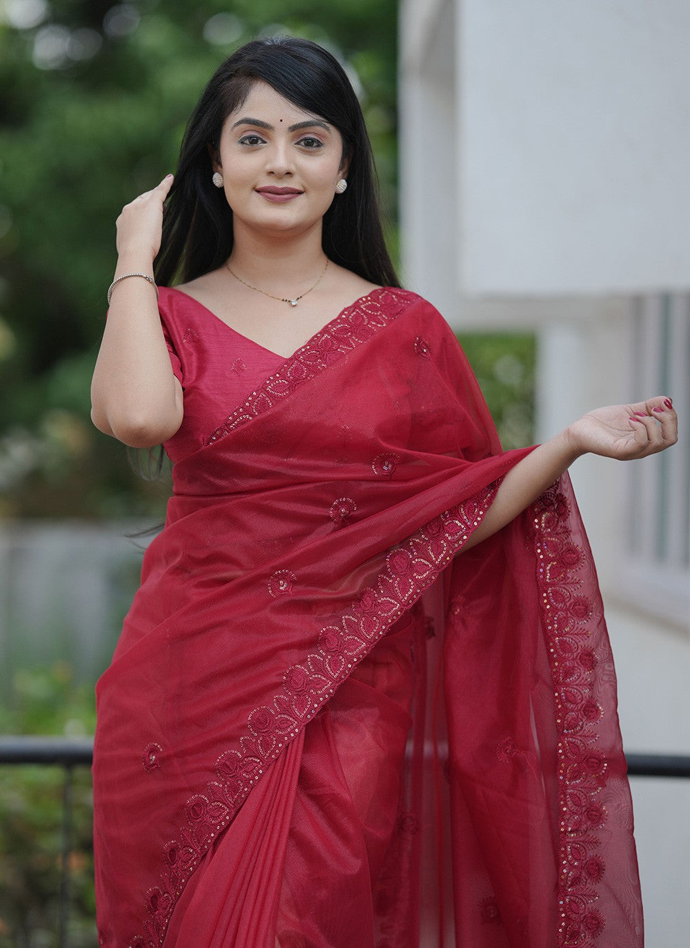 Maroon Net Trendy Saree Cut Work, Embroidered, Sequins, Thread S19146