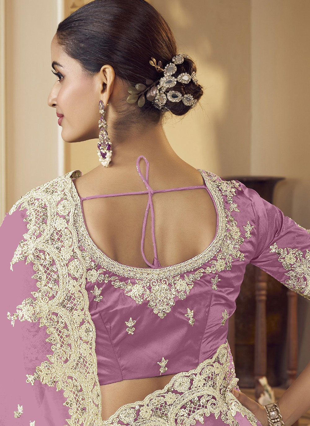 Contemporary Embroidered Pink, Purple Fancy Fabric Saree S12376