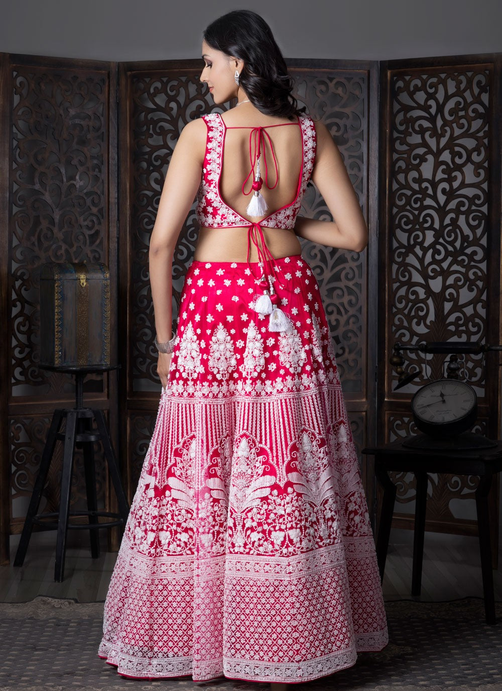 Embroidered Satin Silk Pink Lehenga Choli L3728