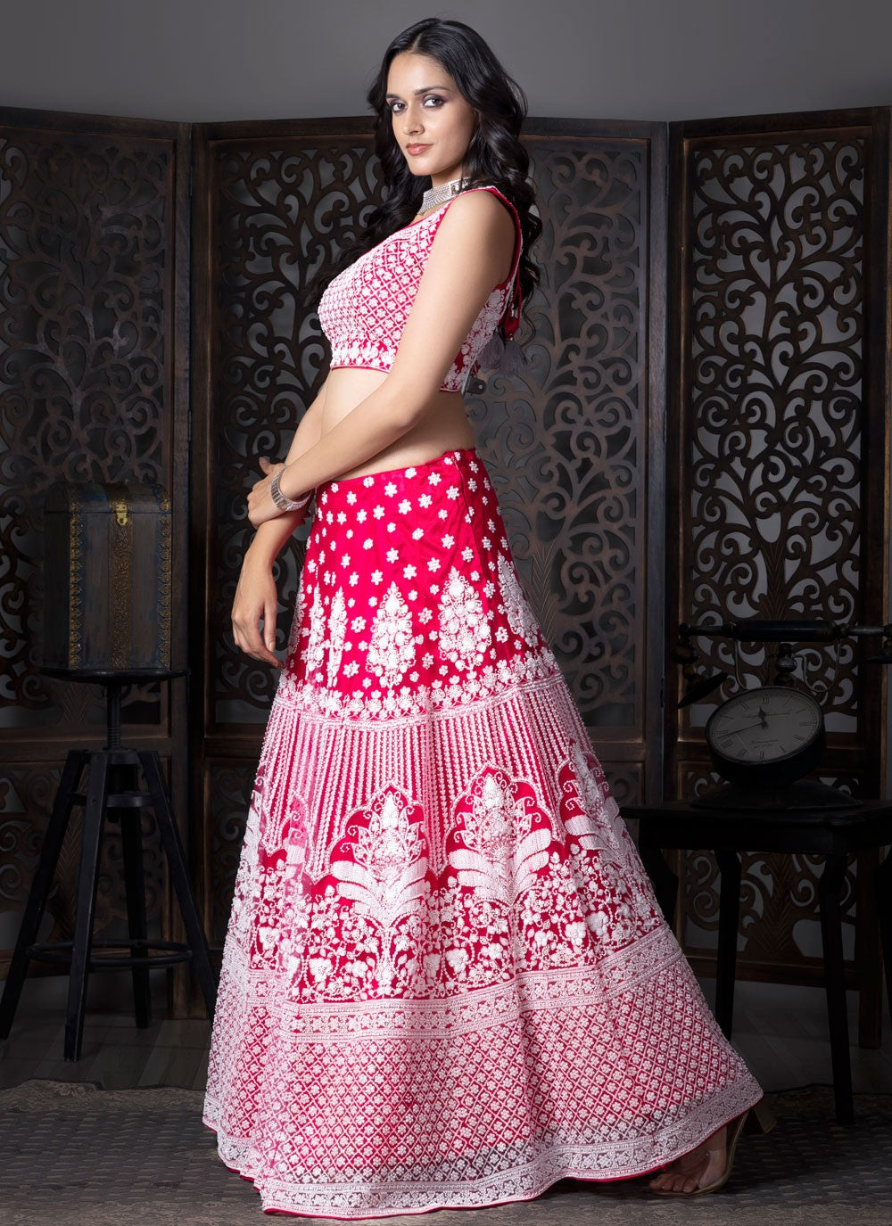 Embroidered Satin Silk Pink Lehenga Choli L3728