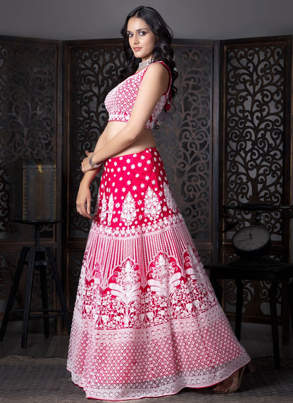 Embroidered Satin Silk Pink Lehenga Choli L3728