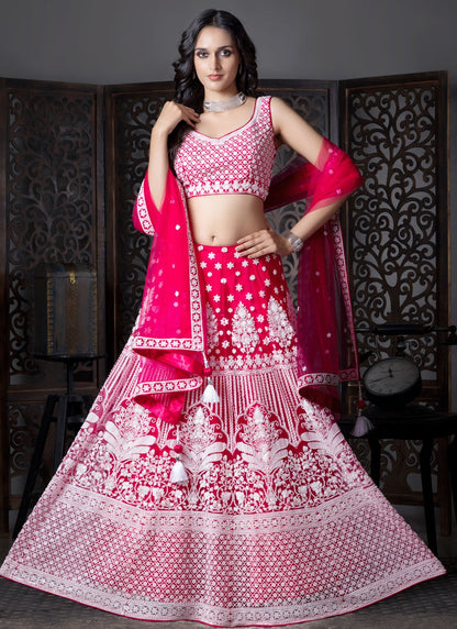Embroidered Satin Silk Pink Lehenga Choli L3728