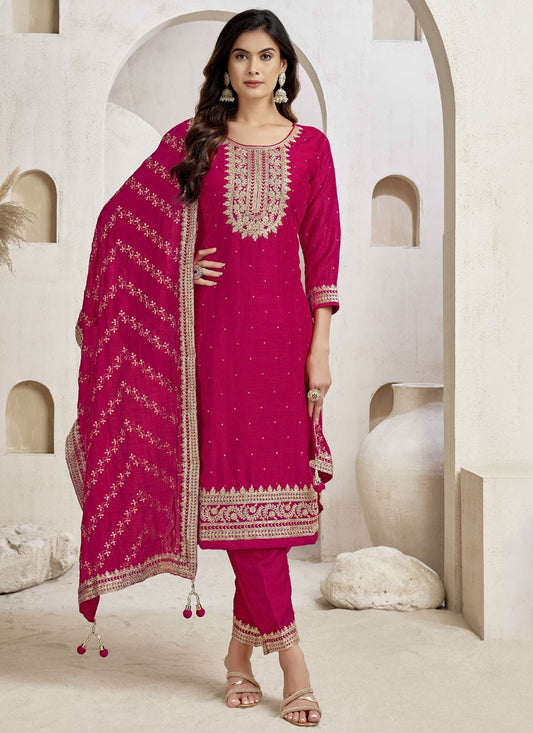 Pant Style Suit Thread, Zari Hot Pink T7609