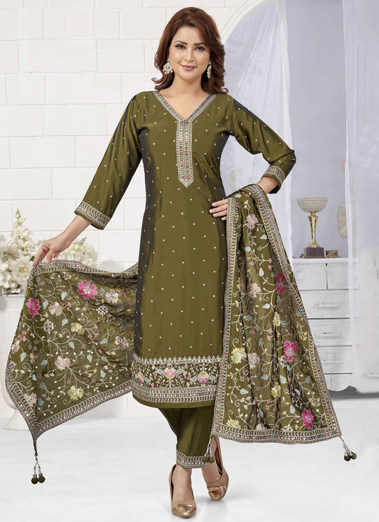 Pant Style Suit Embroidered, Thread Green T7621