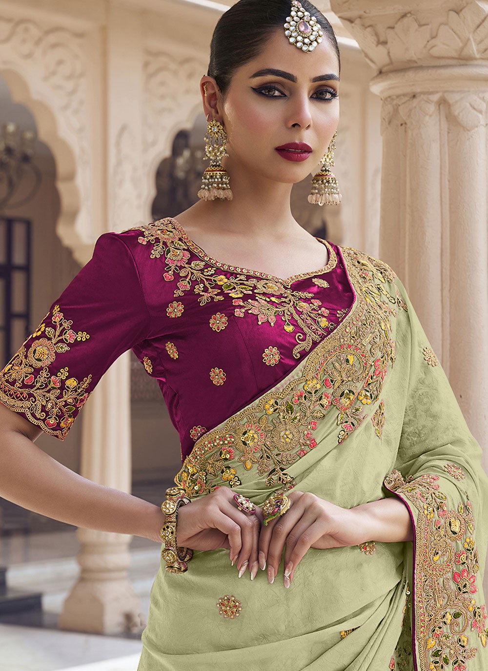 Cord Crush Green Saree S13898