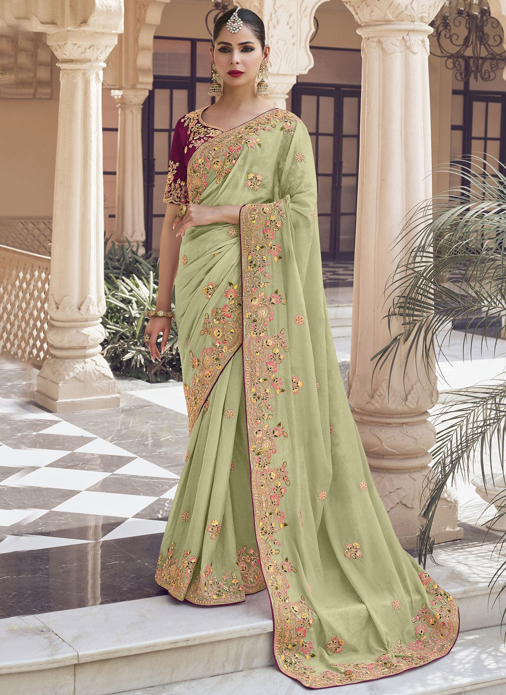 Cord Crush Green Saree S13898