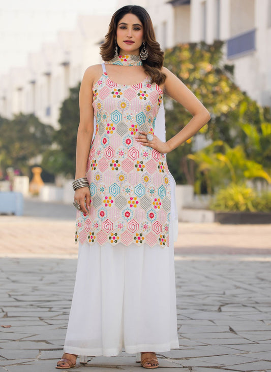 Embroidered Chinon White Salwar Suit T6457