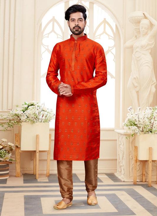 Printed Dupion Silk Rust Kurta - M5589