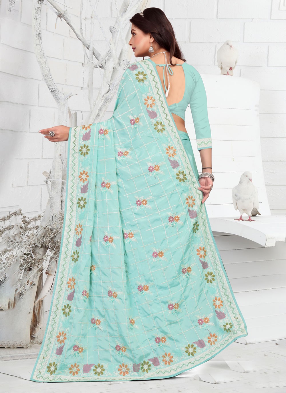 Classic Embroidered Faux Crepe Saree - S3733