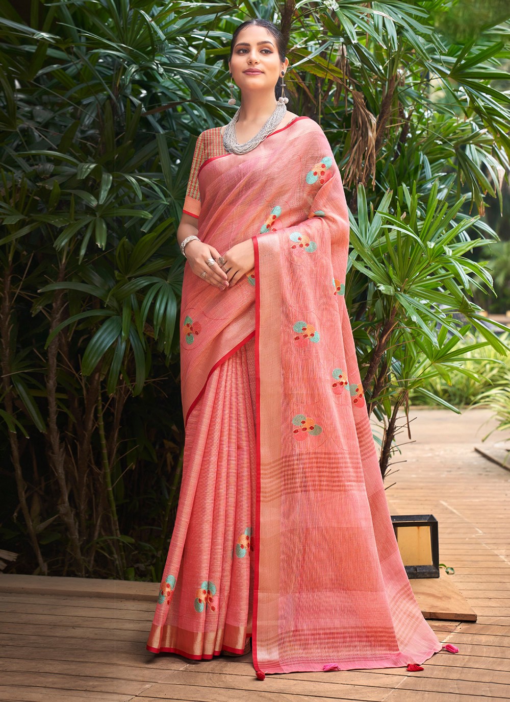 Classic Thread Linen Saree - S4158