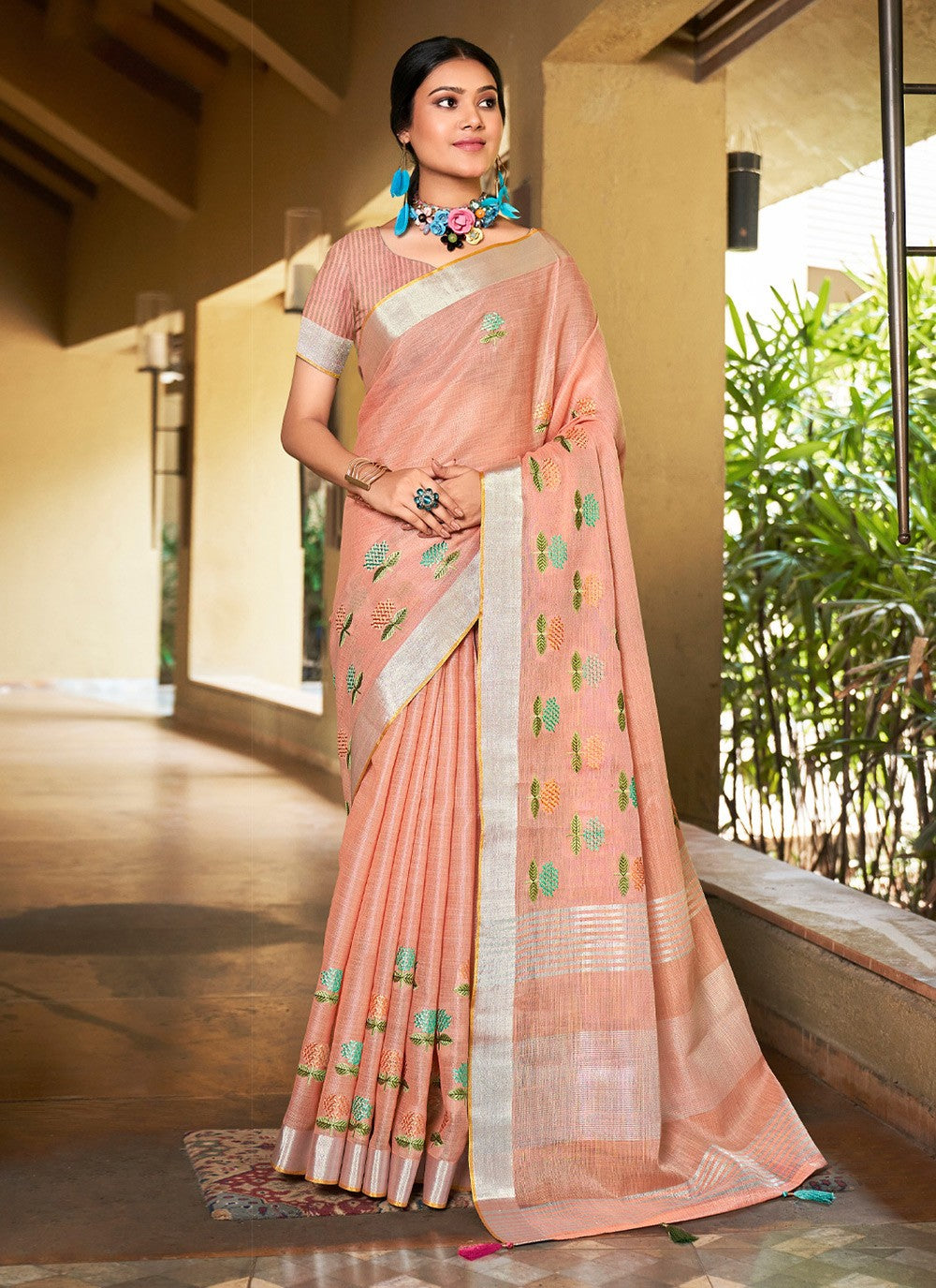Classic Thread Linen Saree - S4180