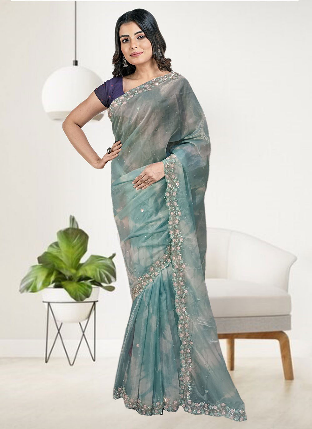 Classic Embroidered Tissue Saree - S6575