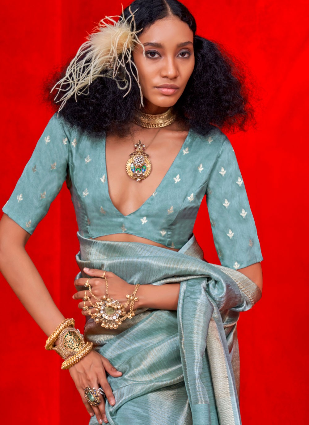 Contemporary Weaving Zari Aqua Blue Tissue S12699