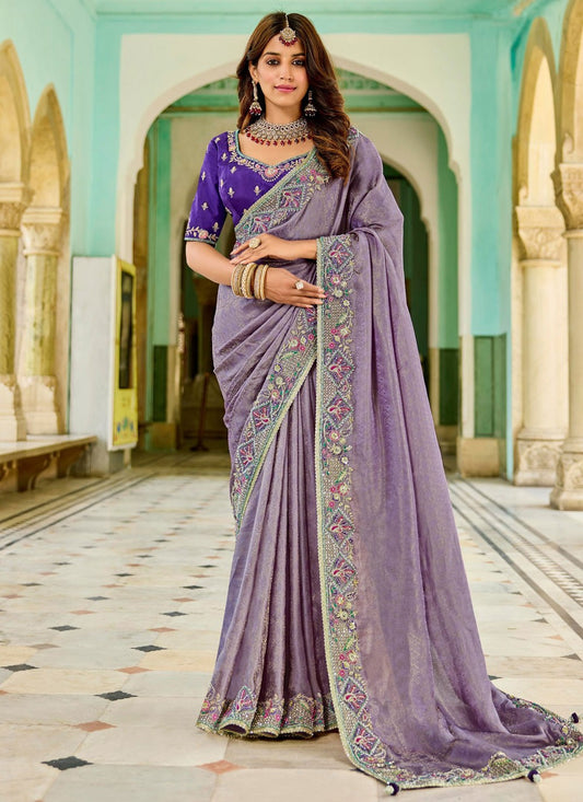 Purple Satin Classic Saree Beads S19794