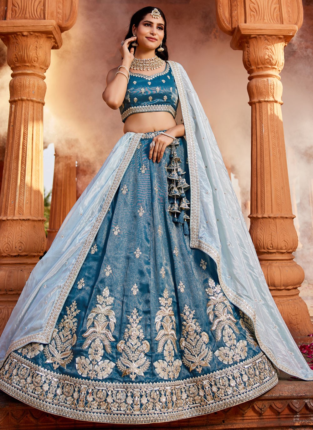 Tissue Engagement, Mehandi & Sangeet, Reception, Wedding A - Line Lehenga L3526
