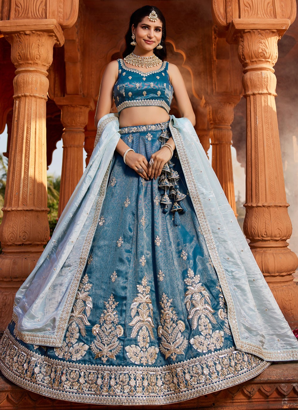 Tissue Engagement, Mehandi & Sangeet, Reception, Wedding A - Line Lehenga L3526